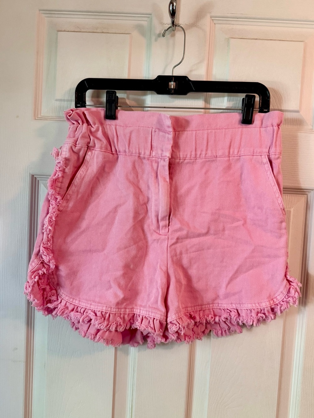 High Rise Pink Frayed Shorts